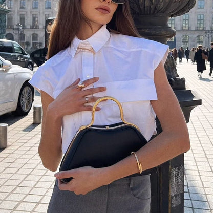 Pockets Irregular Lapel Sleeveless Shirts