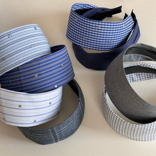 Plaid Rhinestone Simple Wide Headbands