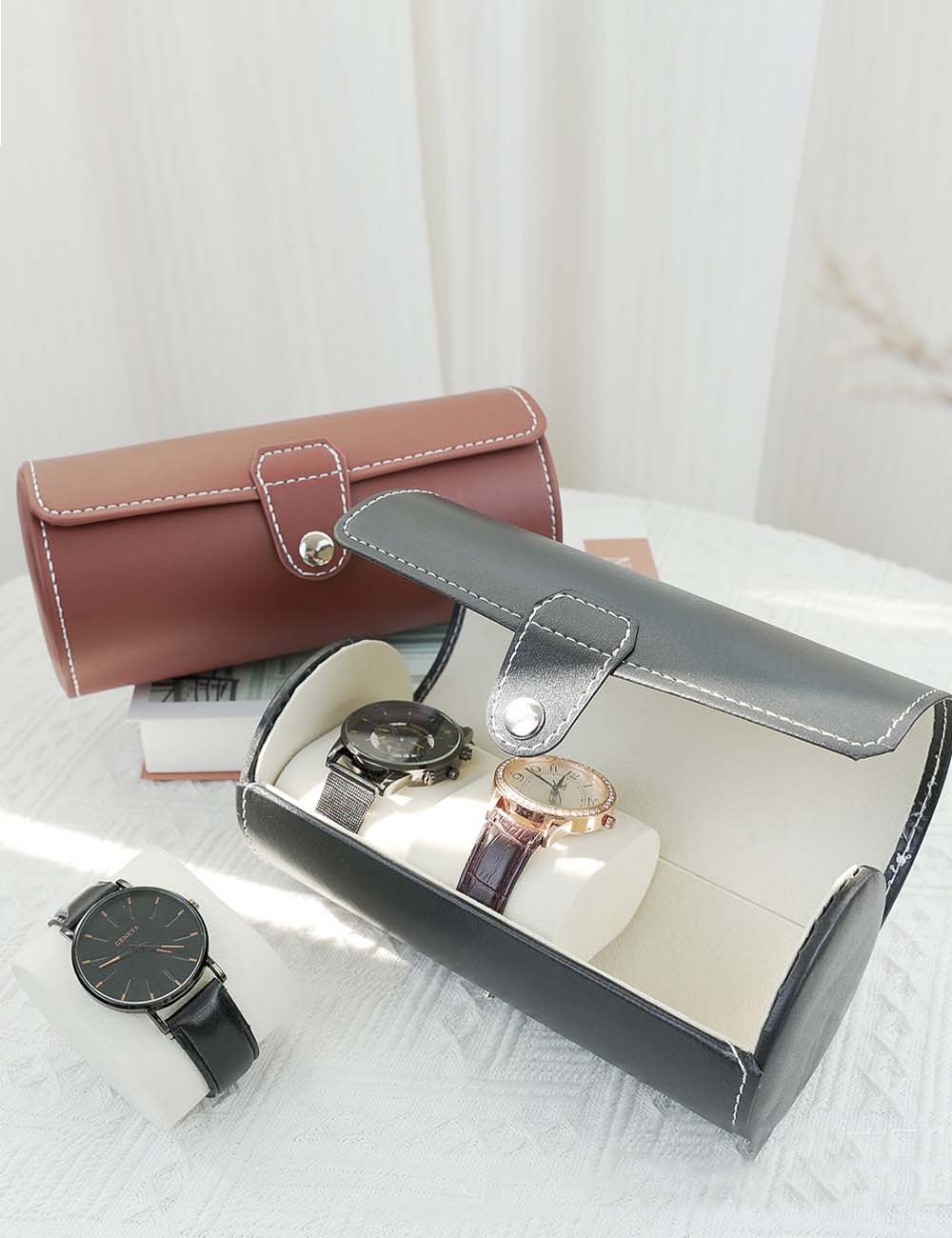 3-Slot Vintage Travel Watch Case Roll Case
