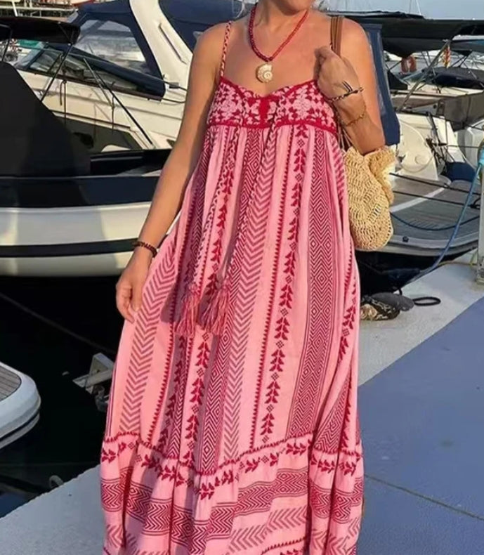 Elegant Printed String Maxi Dress
