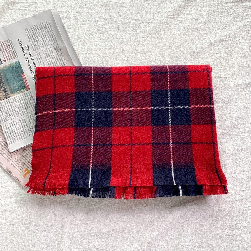 Plaid Print Thick Tassel Shawl Scarf