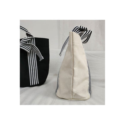 Ladies Bowknot Striped Canvas Handbag