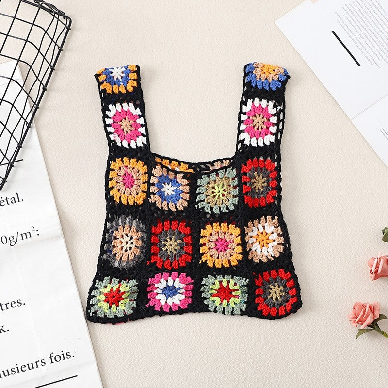 Crochet Knitted Flower Casual Handbag