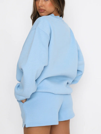 Solid Color Sweatshirt Short Loose Sets