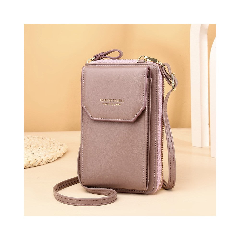 PU Leather Solid Color Multifunctional Small Crossbody Wallet Cell Phone Bag