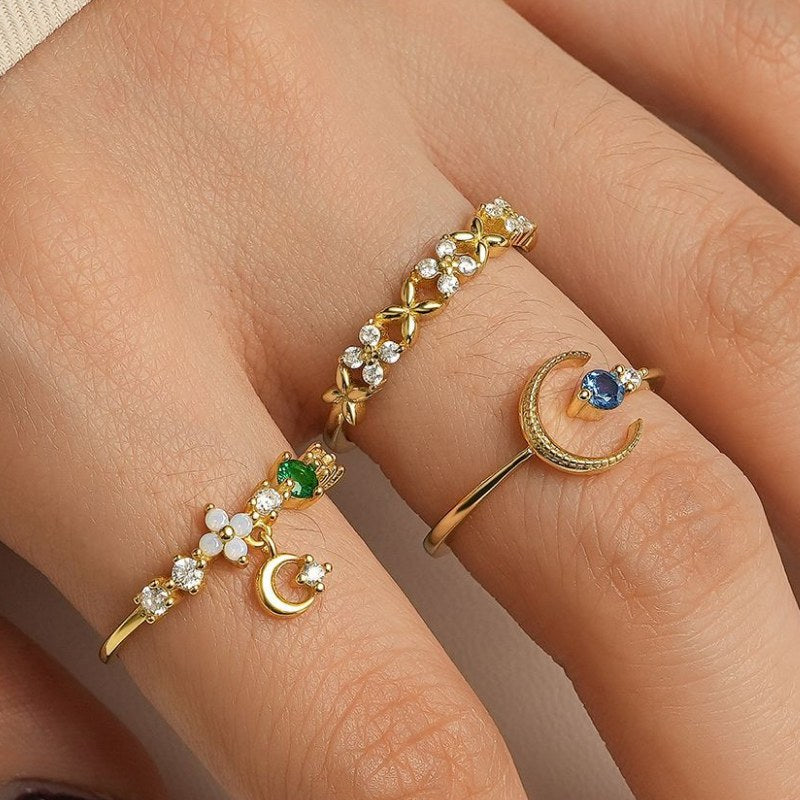 Colorful Zircon Sweet Flower Single Rings