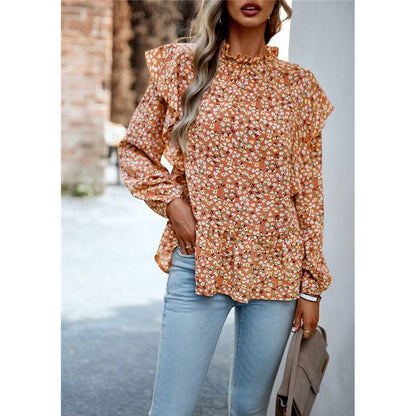 Lace Collar Floral Wood Ear Trim Shirt