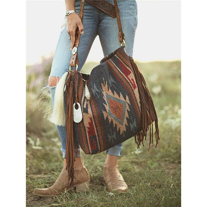 Ethnic Pattern Tassel Shoulder Bag