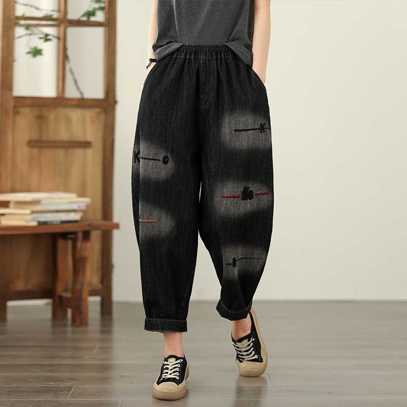 Embroidered Hem Cropped Harem Pants