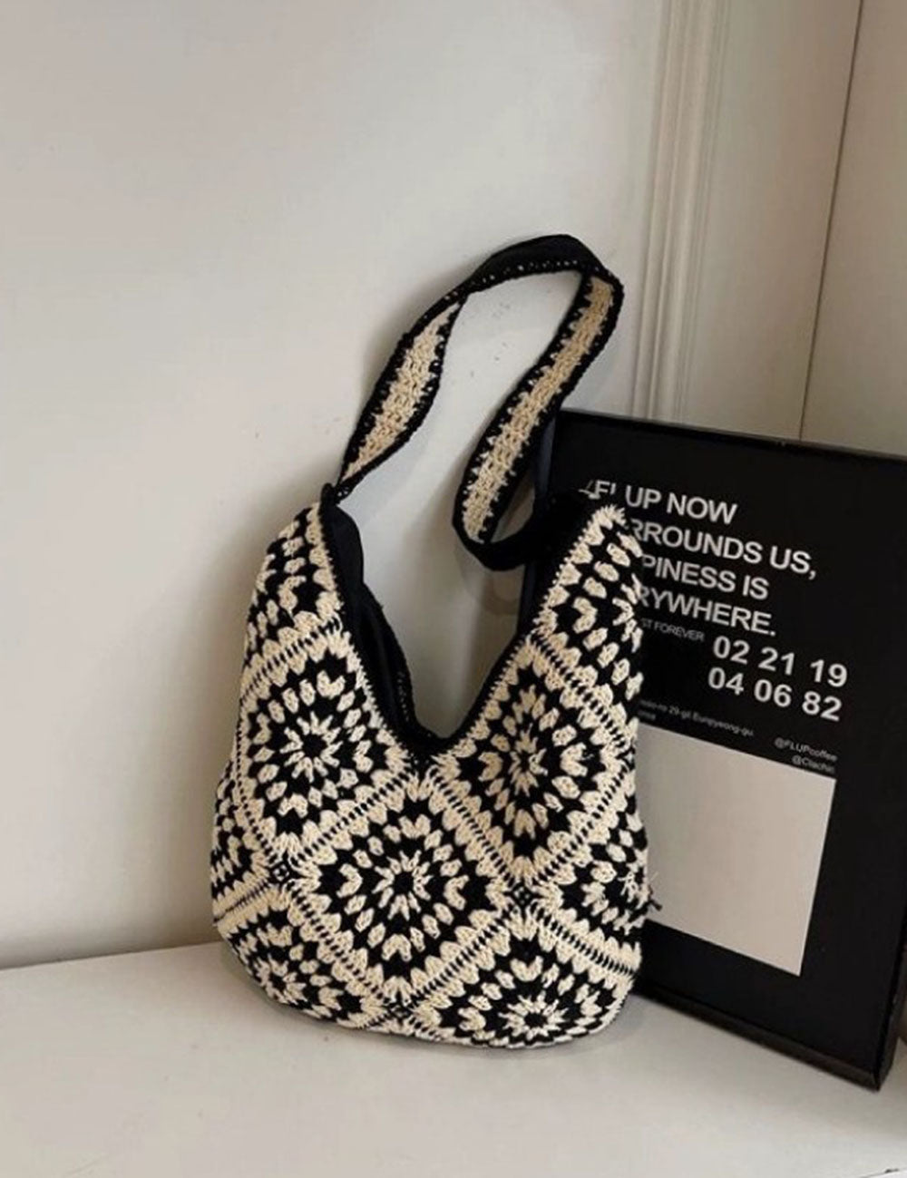 Color Block Braided Hollow Shoulder Bag