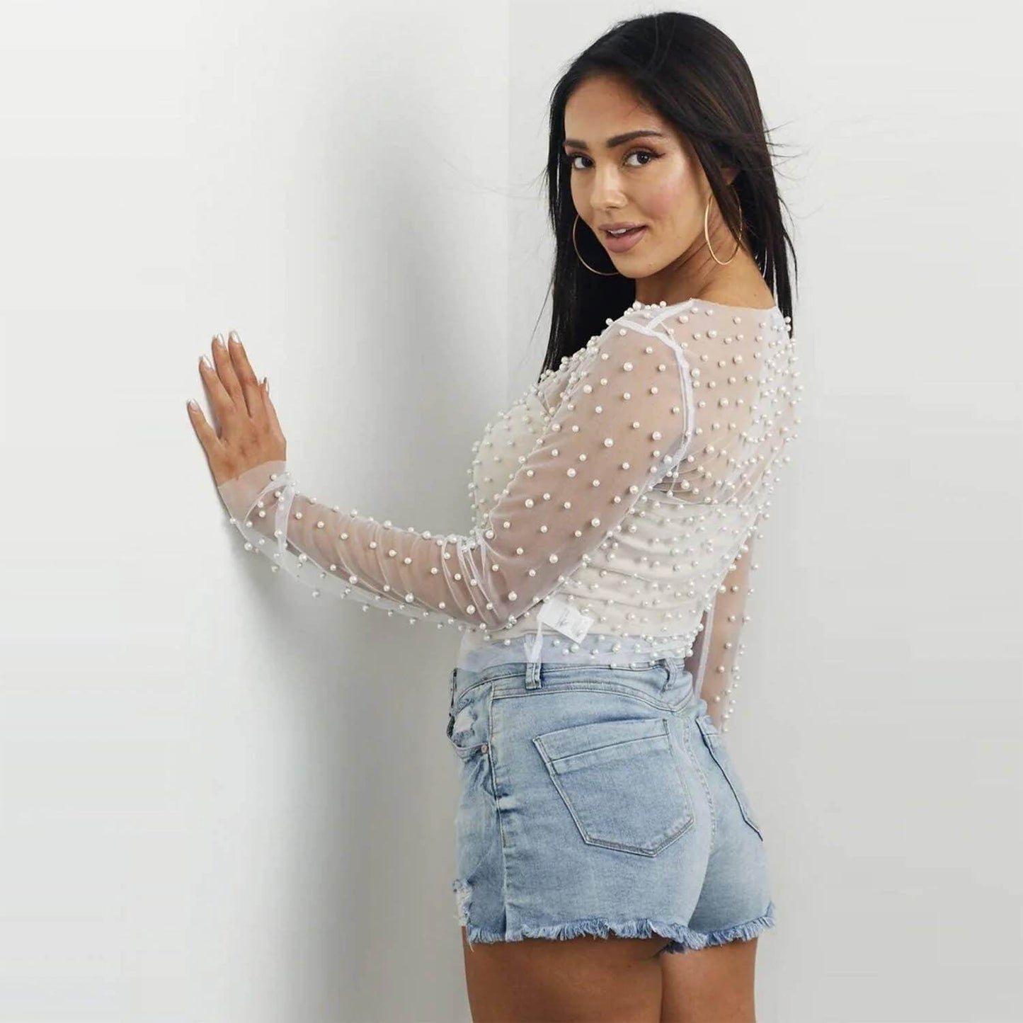Pearl Studded See Through Top