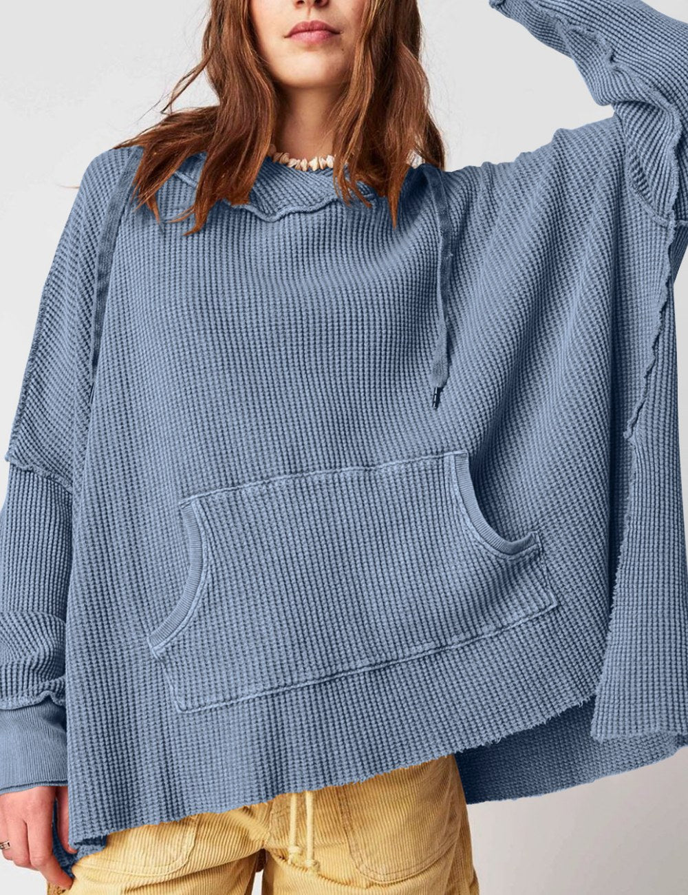 Solid Color Loose Split Hooded Sweatshirt