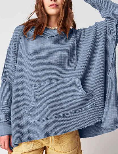 Solid Color Loose Split Hooded Sweatshirt