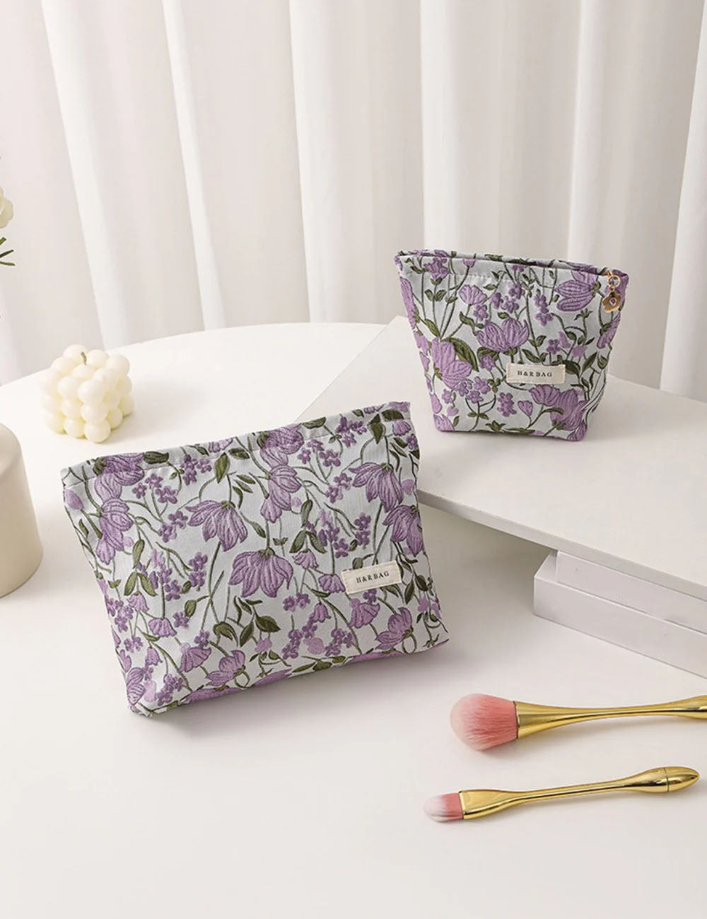 Purple Floral Jacquard Cosmetic Bag