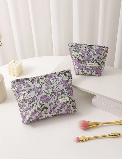 Purple Floral Jacquard Cosmetic Bag