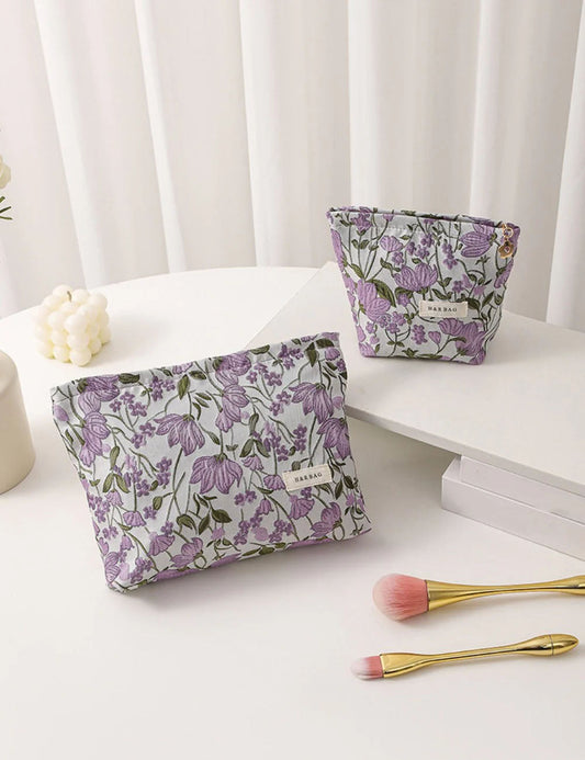 Purple Floral Jacquard Cosmetic Bag