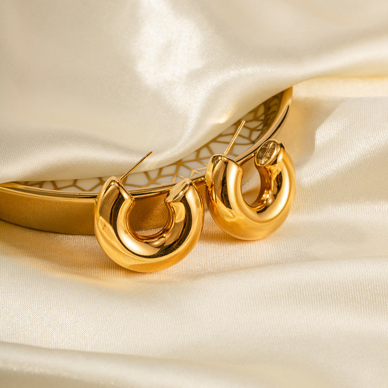 Gold Plated Stainless Steel Hollow C Hoop Earrings