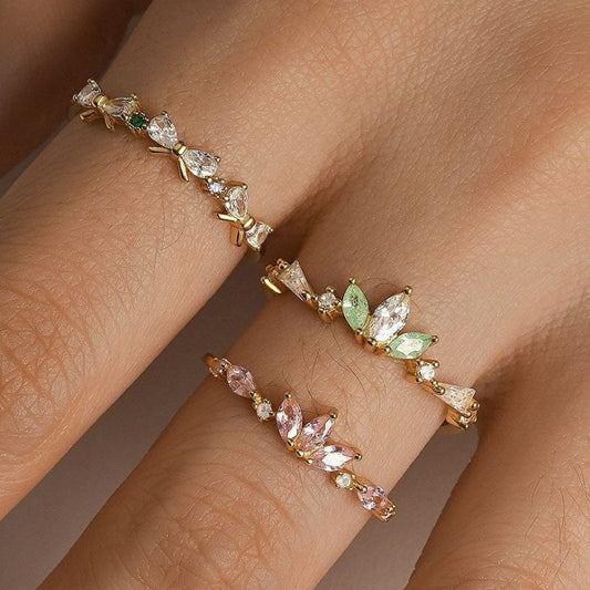 Colorful Zircon Sweet Flower Single Rings