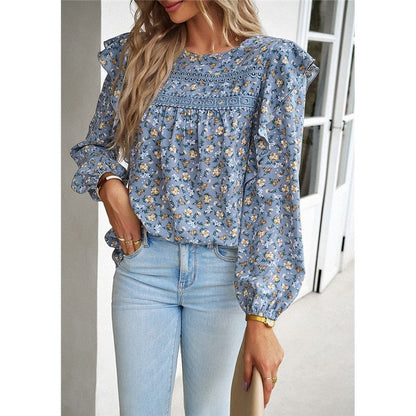 Round Neck Long Sleeve Floral Shirt