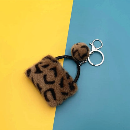Furry Leopard Print Bag Keychain