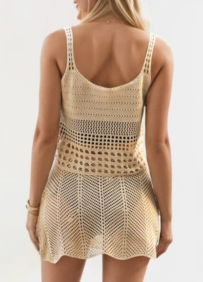 Solid Color Sleeveless Hollow-Out Knitted Sets