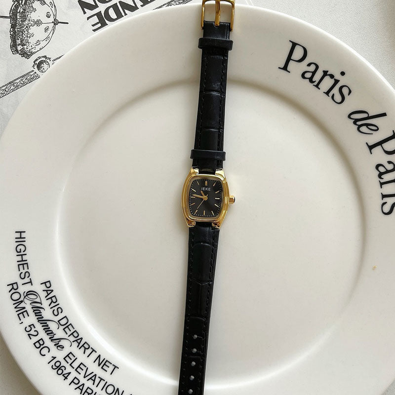 Vintage Tonneau Quartz Leather Strap Watch