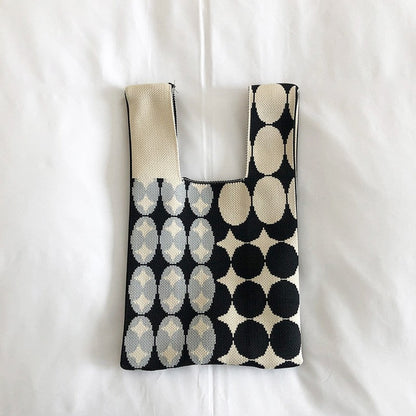 Knit Checkerboard Casual Tote Bag