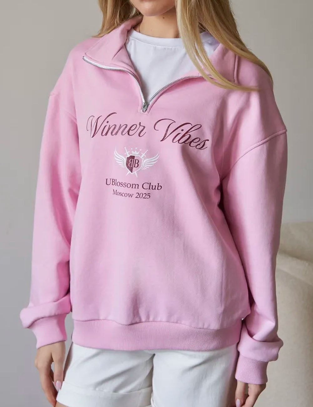 Letter Print Lapel Collar Half Zip Sweatshirt