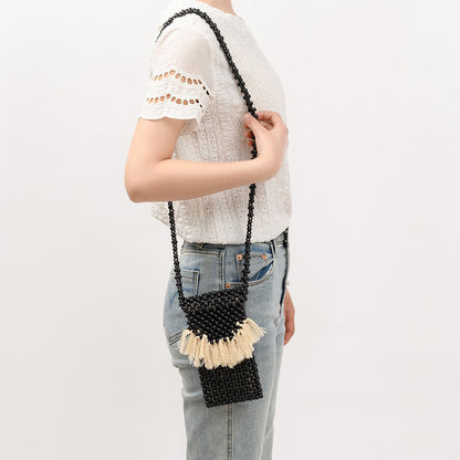 Tassel Hollow Out Beaded Shoulder Bag