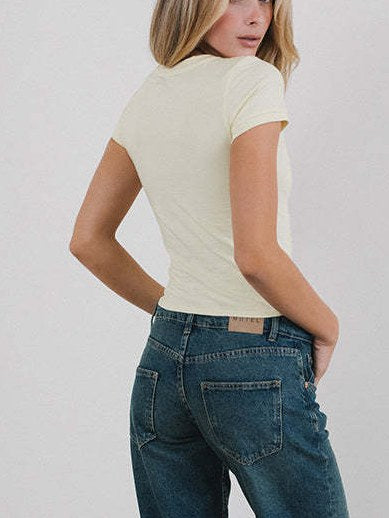 Letter Print Round Neck Slim Tops