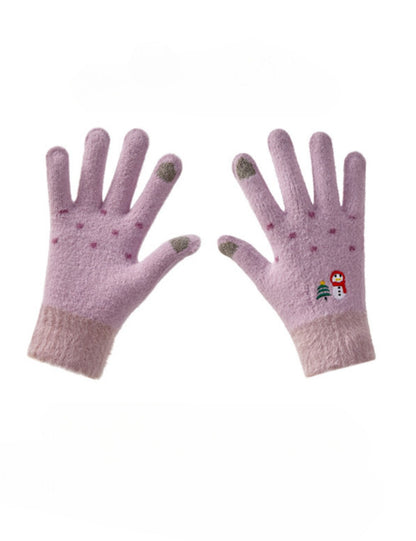 Cute Embroideries Padded Knit Gloves