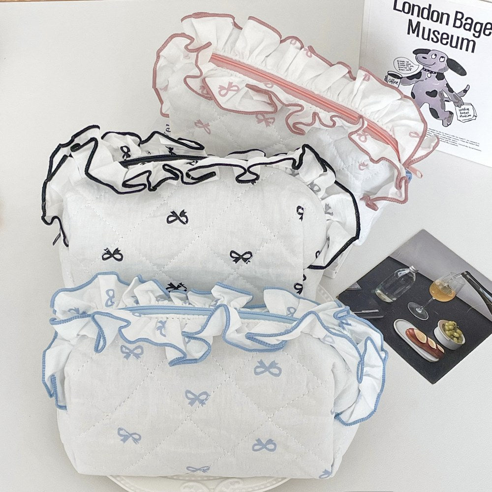 Flounce Bow Print Sweet Make Up Bag