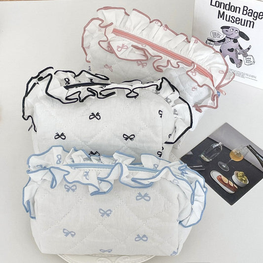 Flounce Bow Print Sweet Make Up Bag