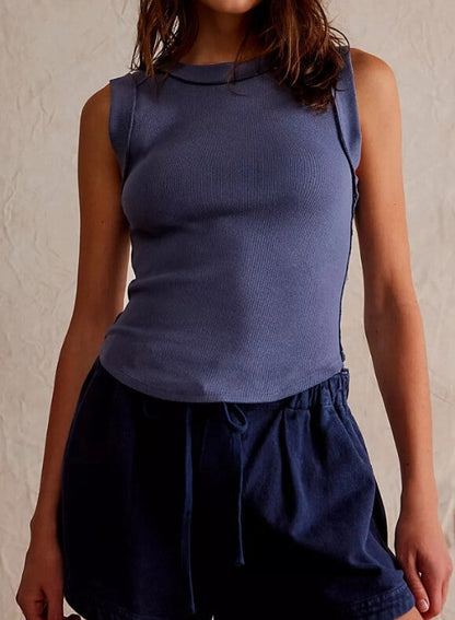 Basic Round Neck Ribbed Tank Tops