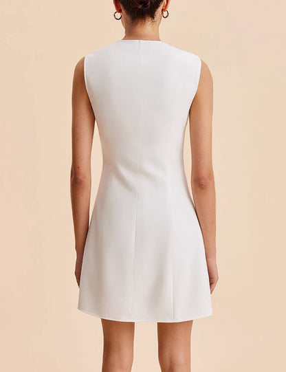 Slim Round Neck Buttons Mini Dress