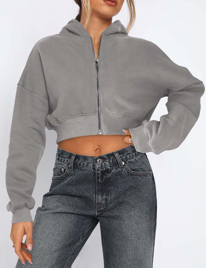 Simple Solid Color Long Sleeve Hooded Jacket