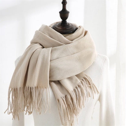 Solid Color Imitated Cashmere Tasseled Shawl Scarf