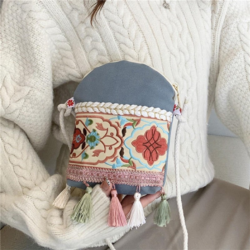 Casual Tasseled Print Zippered All-Match Lightweight Bag