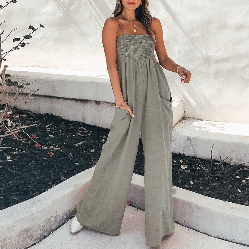 Solid Color Strapless Ruffle Jumpsuit