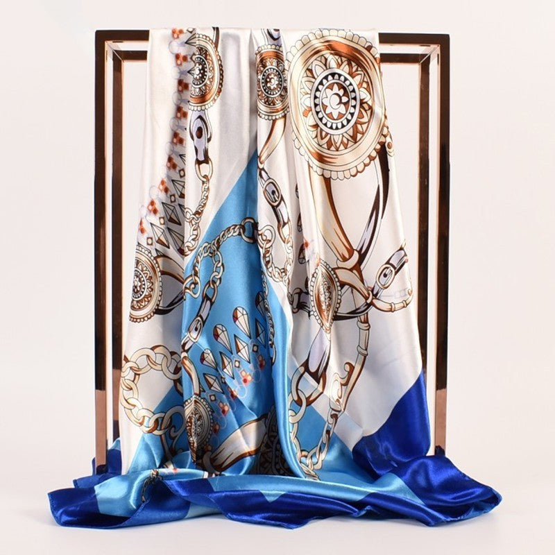 Satin Vintage Printed Square Head Scarf
