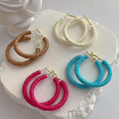 Vintage Cool Rattan Circle Hoop Earrings