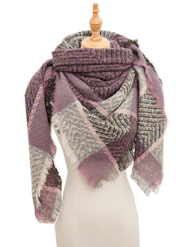 Triangle Fringed Keep Warm Plaid Shawl&Scarf