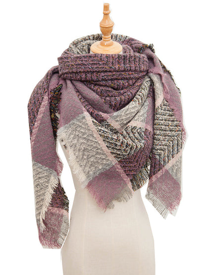 Triangle Fringed Keep Warm Plaid Shawl&Scarf