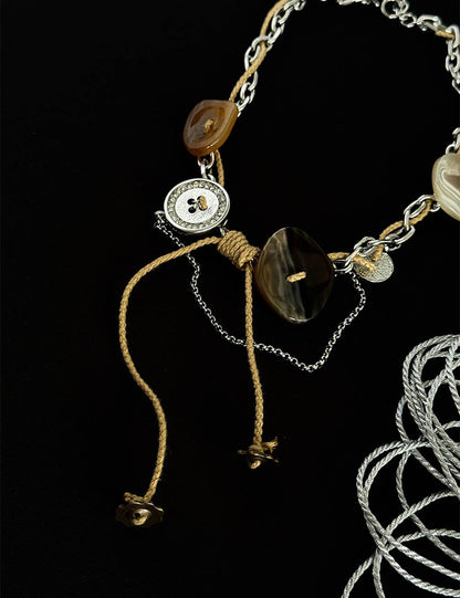 Punk Style Button Braided Rope Tassel Necklace