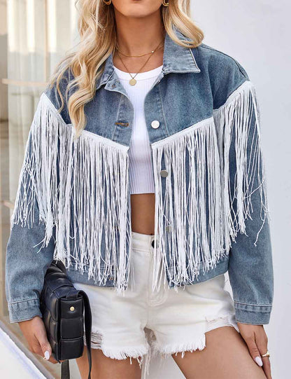 Trendy Washed Tassel Long Sleeve Jacket