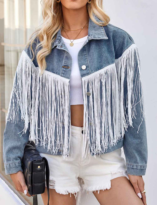 Trendy Washed Tassel Long Sleeve Jacket