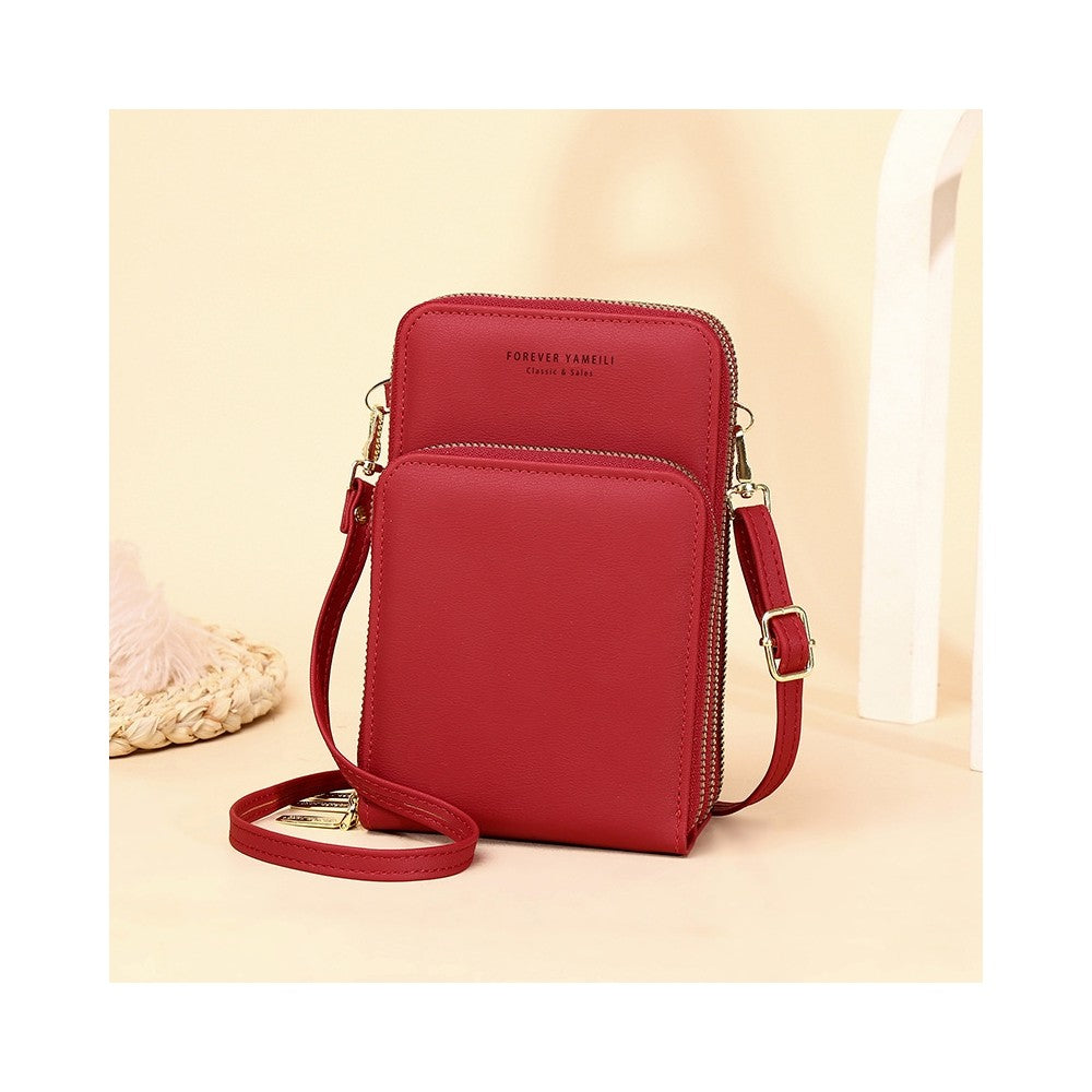 PU Leather Solid Color Large Capacity Multifunctional Purse One   Shoulder Crossbody Cell Phone Bag