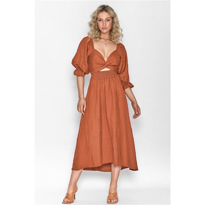 Elegant Fall Off Shoulder High Waist A Line Midi Dress