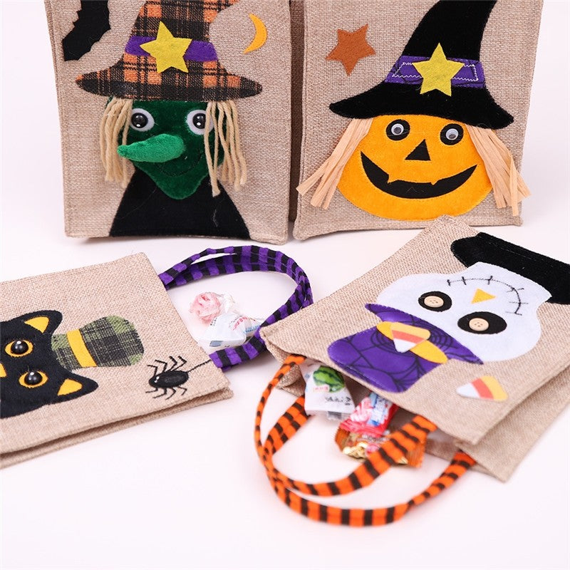 Cute Cartoon Patchwork Linen Candy Gift Bag Halloween Decoration