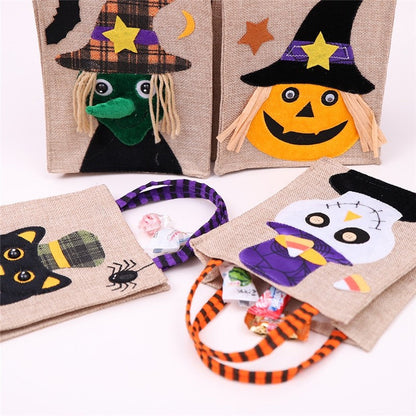 Cute Cartoon Patchwork Linen Candy Gift Bag Halloween Decoration